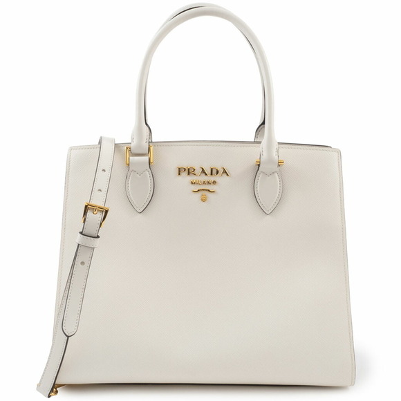 PRADA Handbags - Prada Women's Saffiano Leather Shoulder Bag 1BA227 White